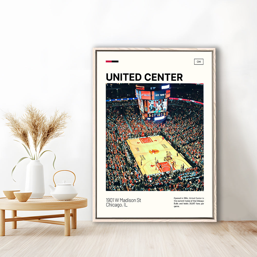 United Center Print, Chicago Bulls Stadium Canvas Art, Man Cave Gift, Floating Framed Canvas Print Wall Art