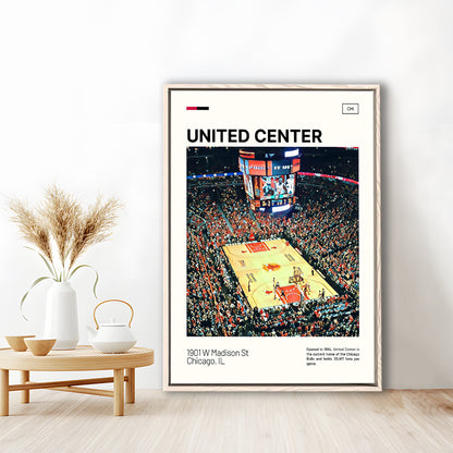 United Center Print, Chicago Bulls Stadium Canvas Art, Man Cave Gift, Floating Framed Canvas Print Wall Art