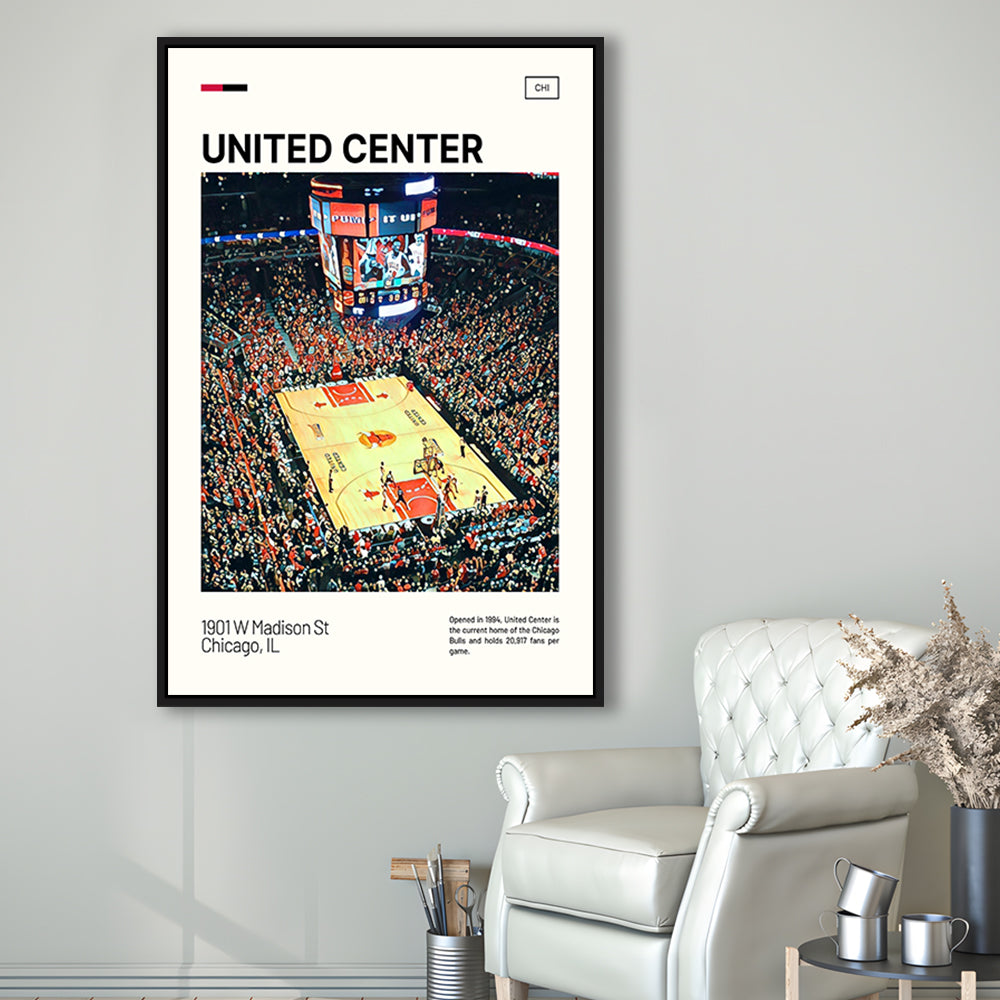 United Center Print, Chicago Bulls Stadium Canvas Art, Man Cave Gift, Floating Framed Canvas Print Wall Art