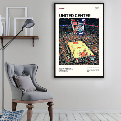 United Center Print, Chicago Bulls Stadium Canvas Art, Man Cave Gift, Floating Framed Canvas Print Wall Art
