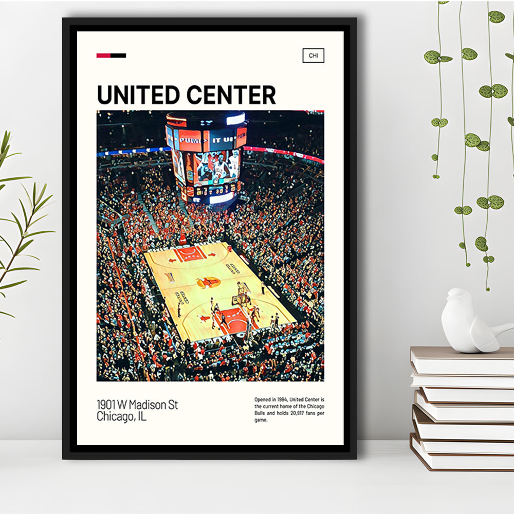 United Center Print, Chicago Bulls Stadium Canvas Art, Man Cave Gift, Floating Framed Canvas Print Wall Art