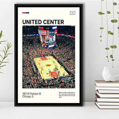 United Center Print, Chicago Bulls Stadium Canvas Art, Man Cave Gift, Floating Framed Canvas Print Wall Art