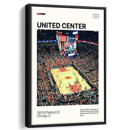 United Center Print, Chicago Bulls Stadium Canvas Art, Man Cave Gift, Floating Framed Canvas Print Wall Art