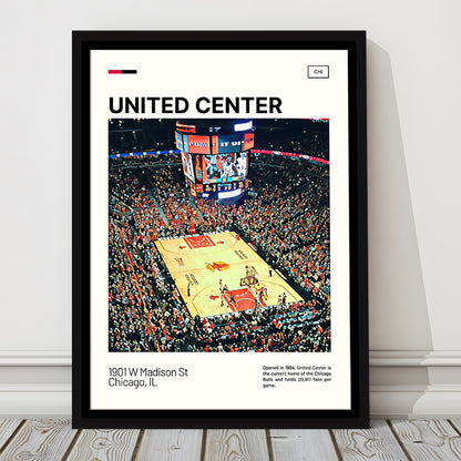 United Center Print, Chicago Bulls Stadium Canvas Art, Man Cave Gift, Floating Framed Canvas Print Wall Art