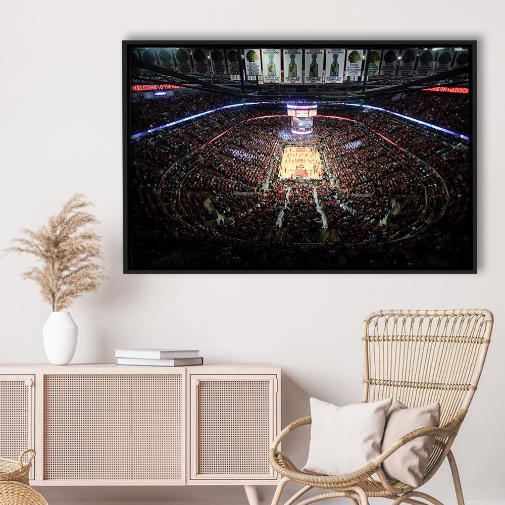United Center Stadium, Stadium Canvas, Sport Art, Framed Canvas Print Wall Art, Floating Frame
