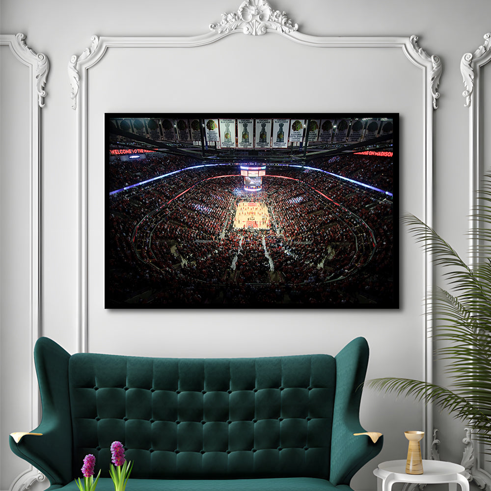 United Center Stadium, Stadium Canvas, Sport Art, Gift for him, Framed Art Print Wall Decor, Picture Framed