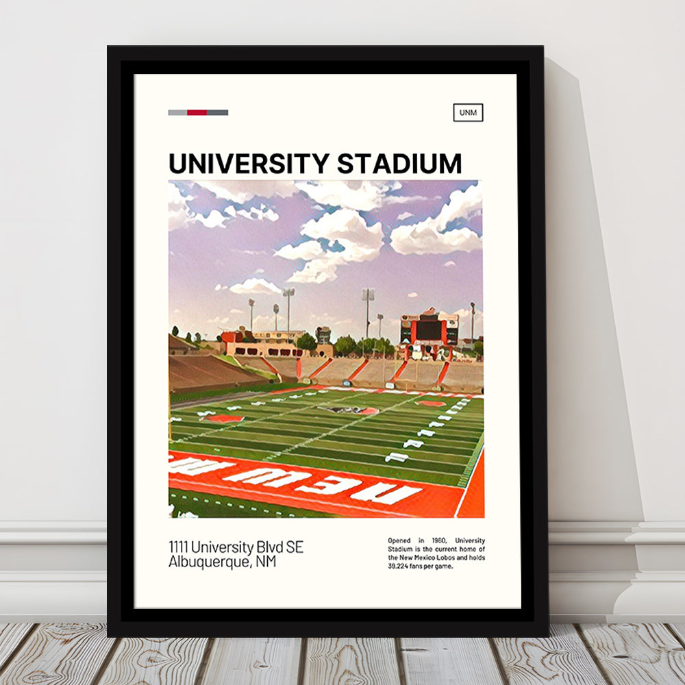 University Stadium Print, New Mexico Lobos Stadium Canvas Art, Man Cave Gift, Floating Framed Canvas Print Wall Art