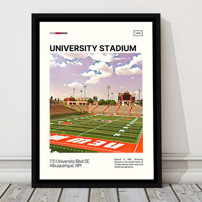 University Stadium Print, New Mexico Lobos Stadium Canvas Art, Man Cave Gift, Floating Framed Canvas Print Wall Art
