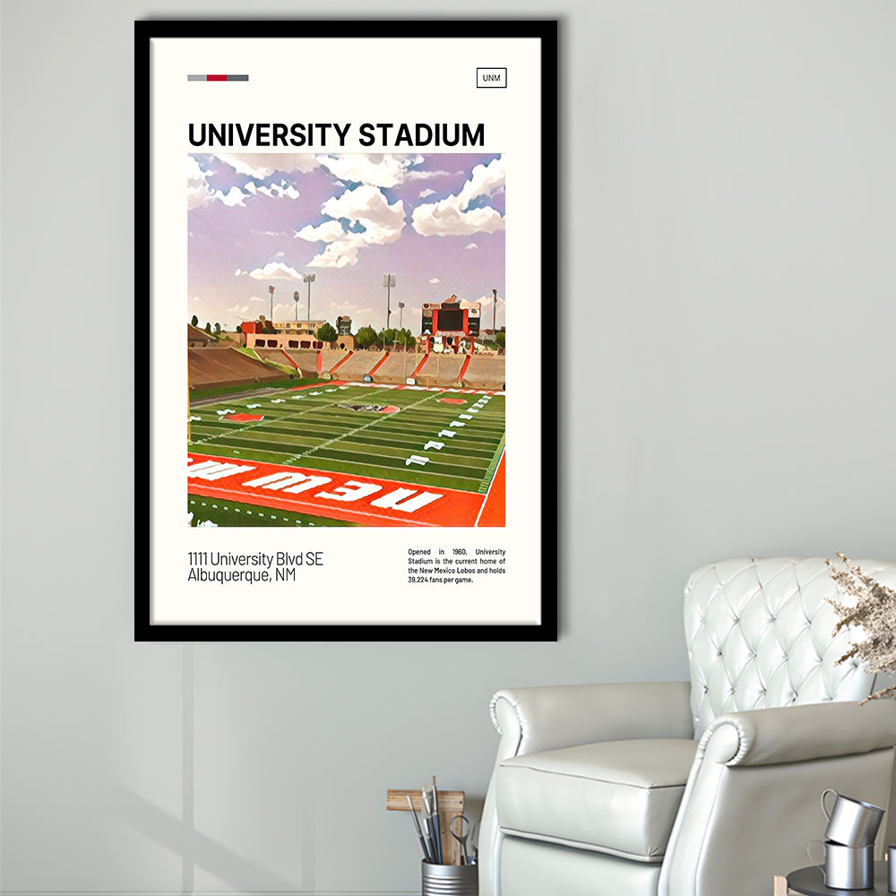 University Stadium Print, New Mexico Lobos Stadium Art, Gifts for him, Sport Art, Framed Art Print Wall Decor