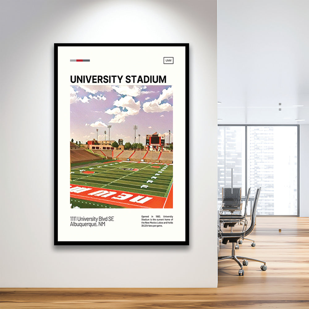 University Stadium Print, New Mexico Lobos Stadium Art, Gifts for him, Sport Art, Framed Art Print Wall Decor
