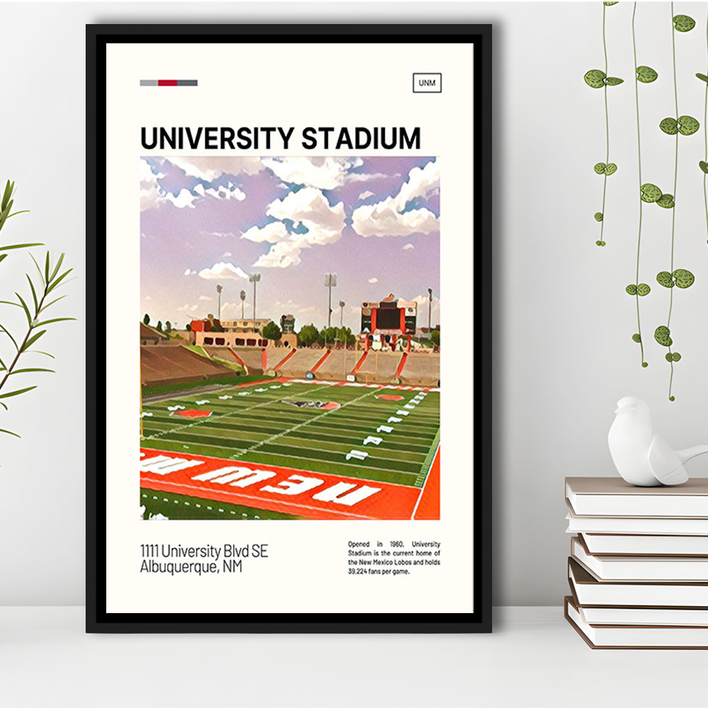 University Stadium Print, New Mexico Lobos Stadium Canvas Art, Man Cave Gift, Floating Framed Canvas Print Wall Art