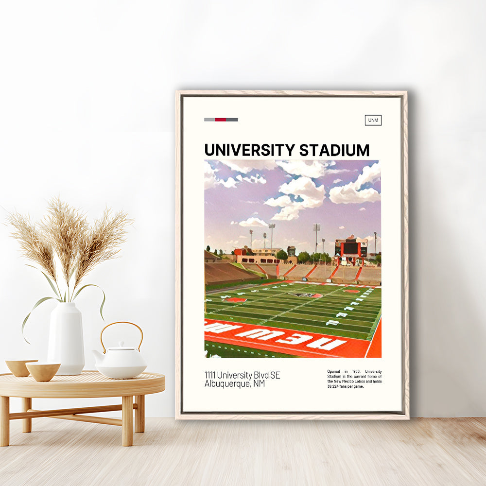 University Stadium Print, New Mexico Lobos Stadium Canvas Art, Man Cave Gift, Floating Framed Canvas Print Wall Art