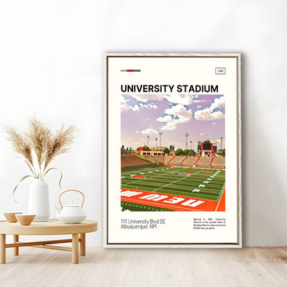 University Stadium Print, New Mexico Lobos Stadium Canvas Art, Man Cave Gift, Floating Framed Canvas Print Wall Art