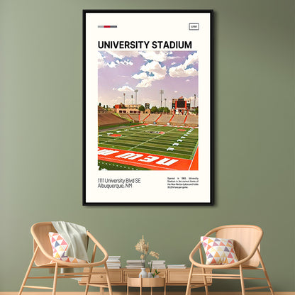 University Stadium Print, New Mexico Lobos Stadium Canvas Art, Man Cave Gift, Floating Framed Canvas Print Wall Art