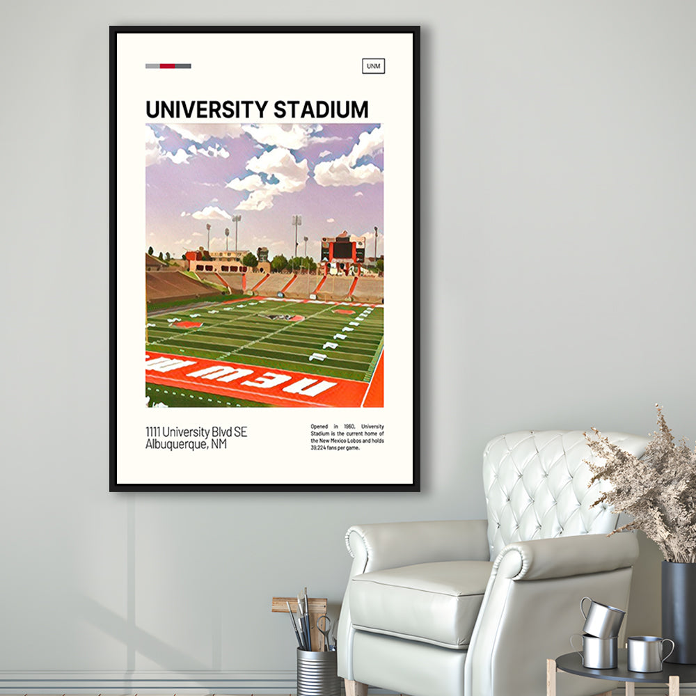 University Stadium Print, New Mexico Lobos Stadium Canvas Art, Man Cave Gift, Floating Framed Canvas Print Wall Art