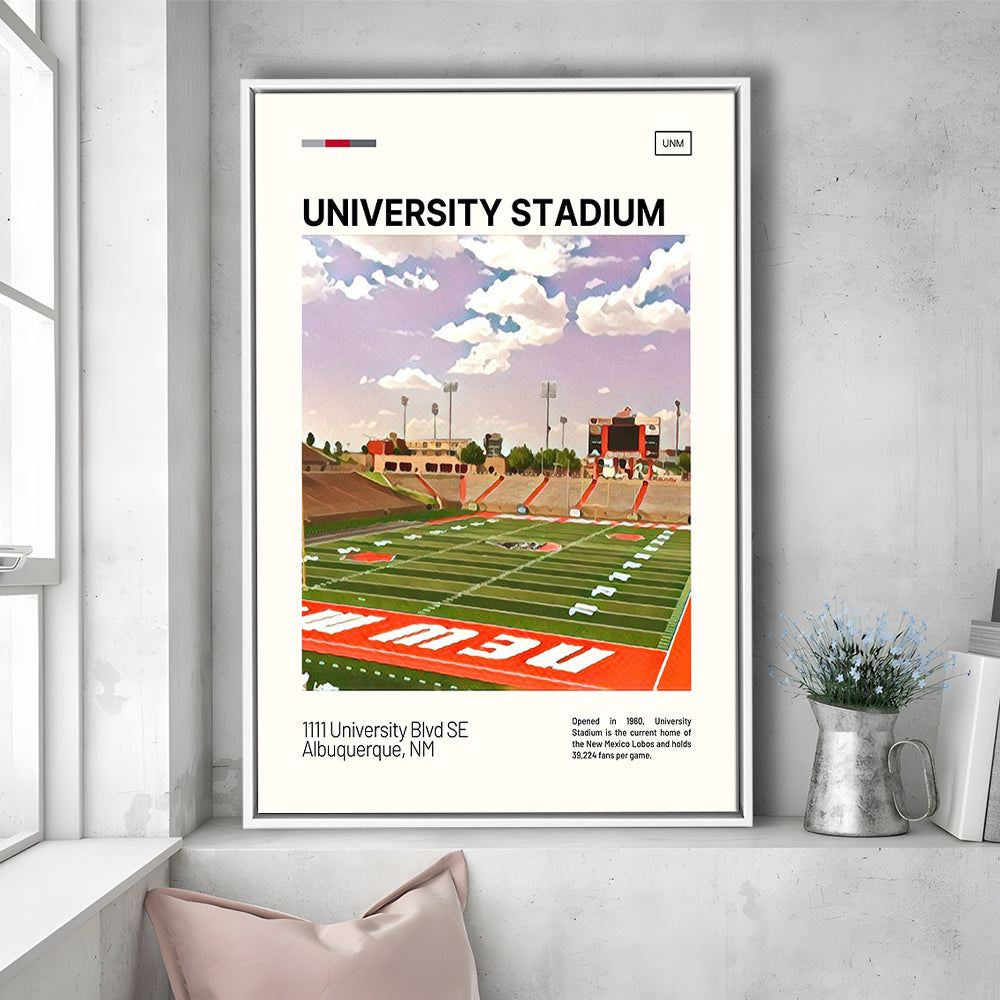 University Stadium Print, New Mexico Lobos Stadium Canvas Art, Man Cave Gift, Floating Framed Canvas Print Wall Art