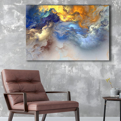 Unreal Colorful Clouds Blue Yellow White Abstract Marble Art, Canvas Print Wall Art, Wall Decor, Painting Canvas
