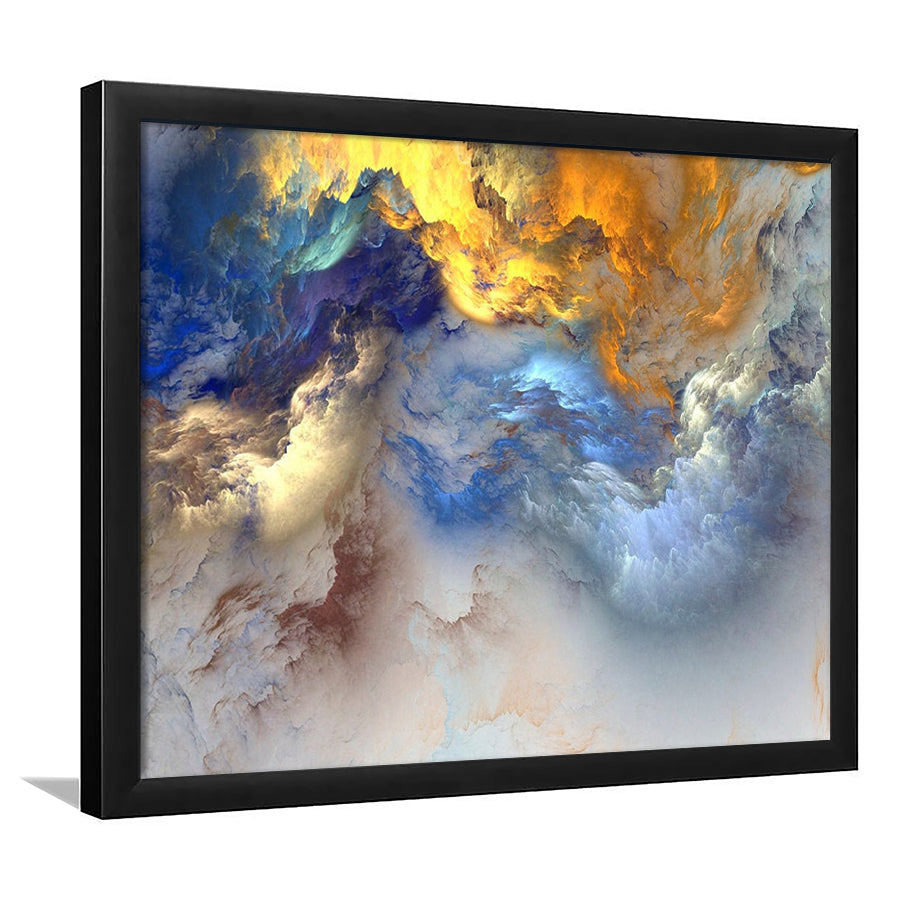 Unreal colorful clouds Blue yellow white abstract marble art, Framed Art Print Wall Decor, Picture Framed