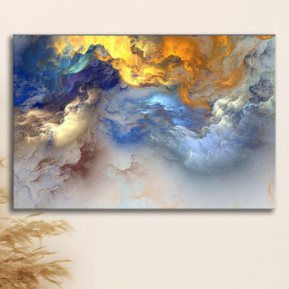Unreal Colorful Clouds Blue Yellow White Abstract Marble Art, Canvas Print Wall Art, Wall Decor, Painting Canvas