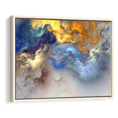 Unreal Colorful Clouds Blue Yellow White Abstract Marble Art, Framed Canvas Print Wall Art, Floating Frame