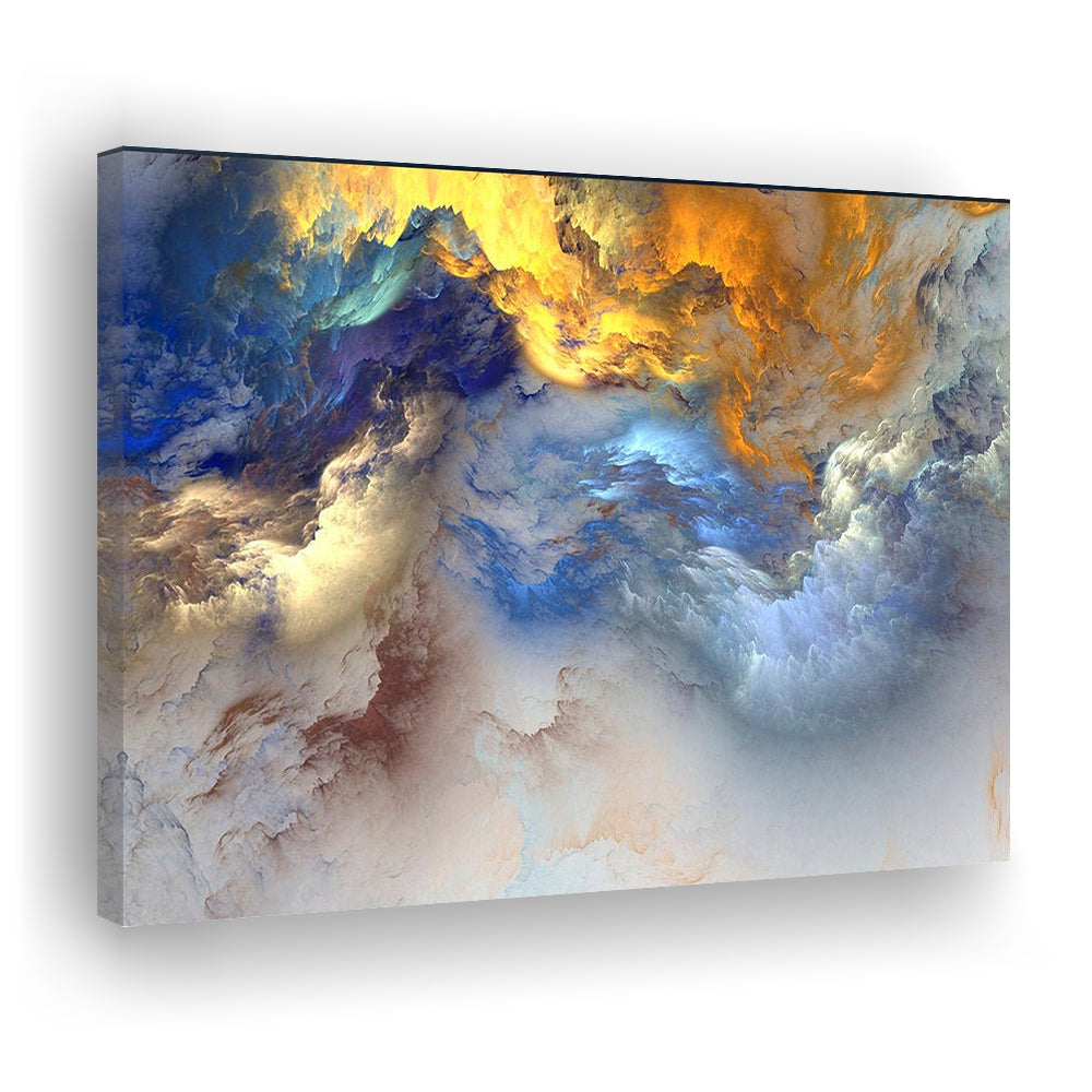 Unreal Colorful Clouds Blue Yellow White Abstract Marble Art, Canvas Print Wall Art, Wall Decor, Painting Canvas