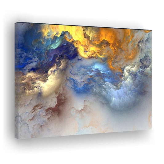 Unreal Colorful Clouds Blue Yellow White Abstract Marble Art, Canvas Print Wall Art, Wall Decor, Painting Canvas