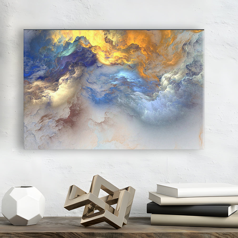 Unreal Colorful Clouds Blue Yellow White Abstract Marble Art, Canvas Print Wall Art, Wall Decor, Painting Canvas