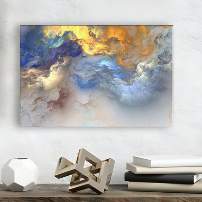 Unreal Colorful Clouds Blue Yellow White Abstract Marble Art, Canvas Print Wall Art, Wall Decor, Painting Canvas