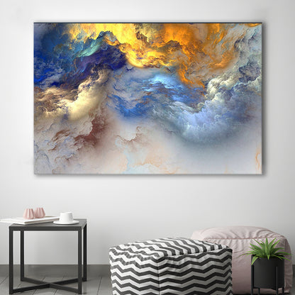 Unreal Colorful Clouds Blue Yellow White Abstract Marble Art, Canvas Print Wall Art, Wall Decor, Painting Canvas