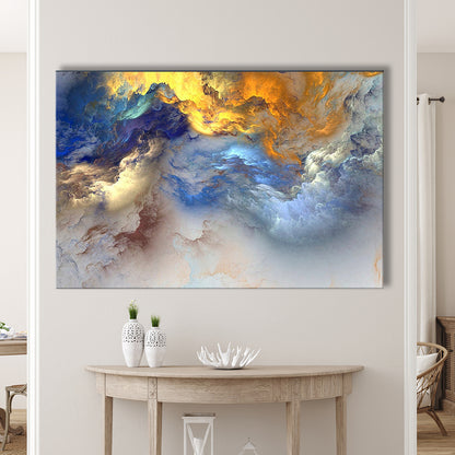 Unreal Colorful Clouds Blue Yellow White Abstract Marble Art, Canvas Print Wall Art, Wall Decor, Painting Canvas