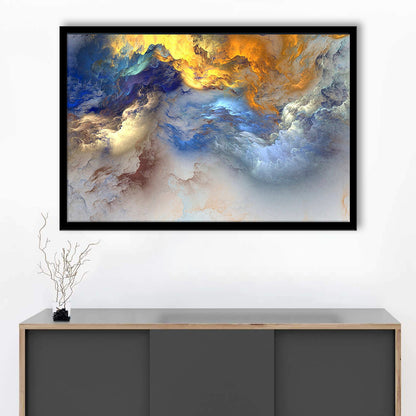 Unreal colorful clouds Blue yellow white abstract marble art, Framed Art Print Wall Decor, Picture Framed