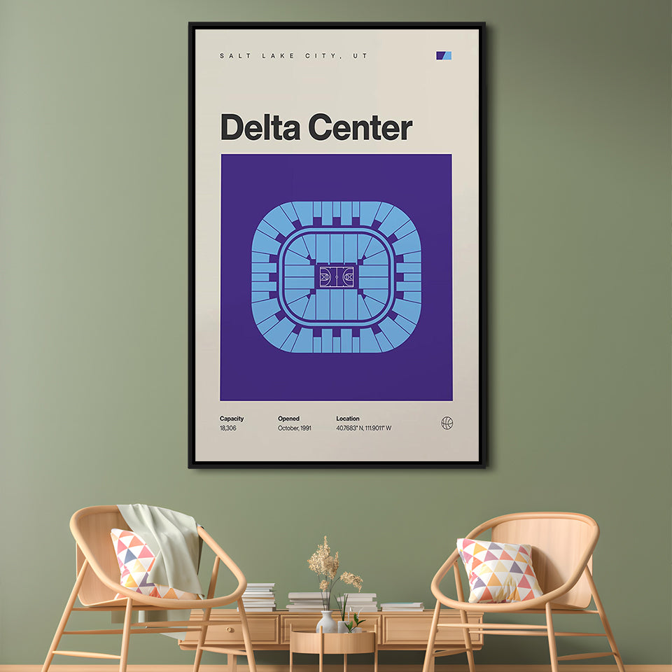 Utah Jazz Stadium Print, Delta Center Stadium Print, Man Cave Gift, Floating Framed Canvas Print Wall Art