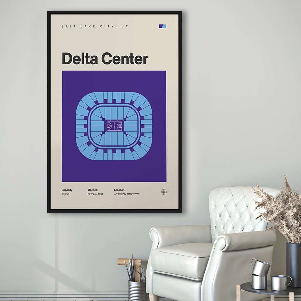 Utah Jazz Stadium Print, Delta Center Stadium Print, Man Cave Gift, Floating Framed Canvas Print Wall Art