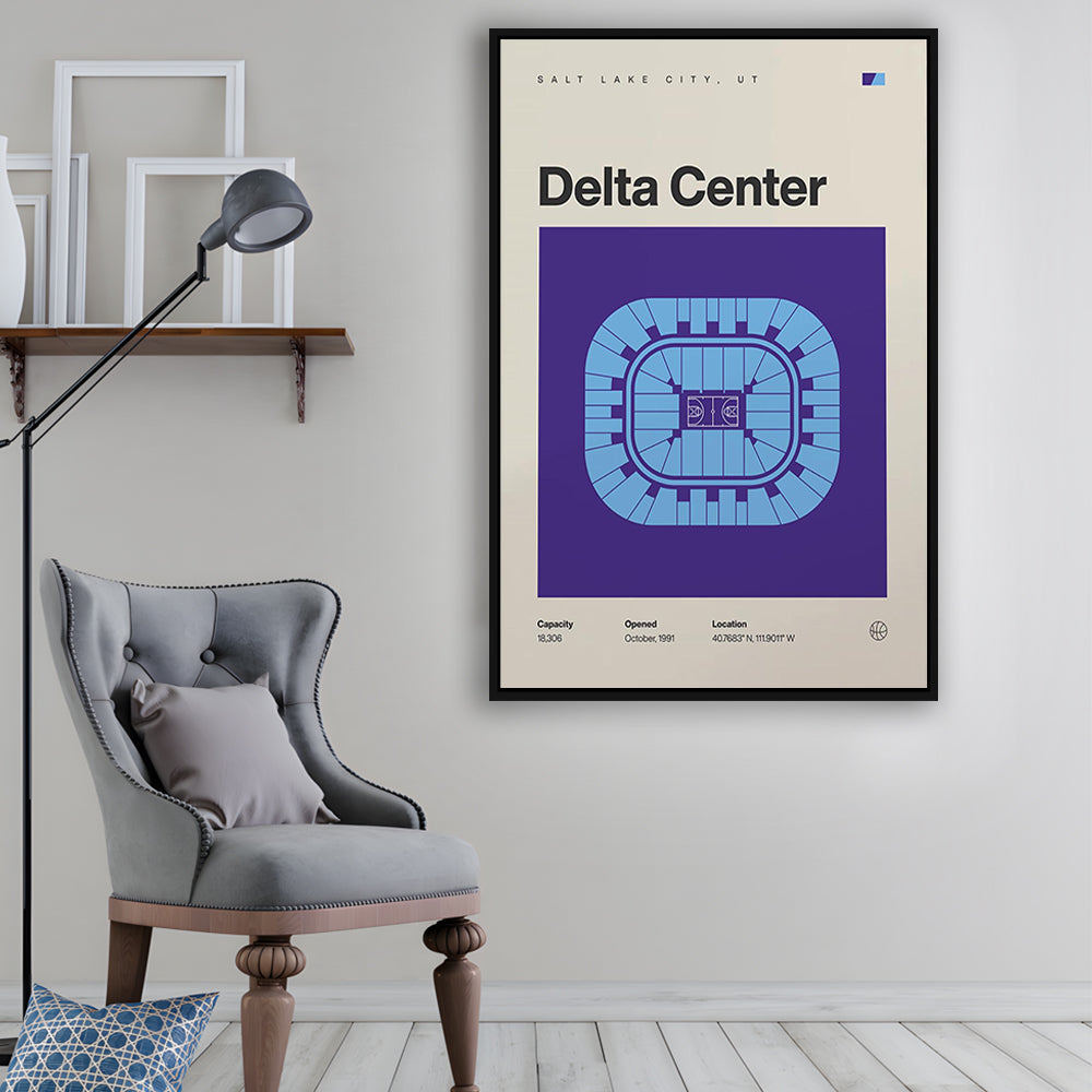 Utah Jazz Stadium Print, Delta Center Stadium Print, Man Cave Gift, Floating Framed Canvas Print Wall Art