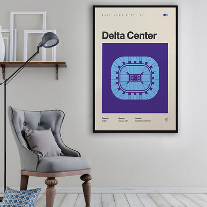 Utah Jazz Stadium Print, Delta Center Stadium Print, Man Cave Gift, Floating Framed Canvas Print Wall Art