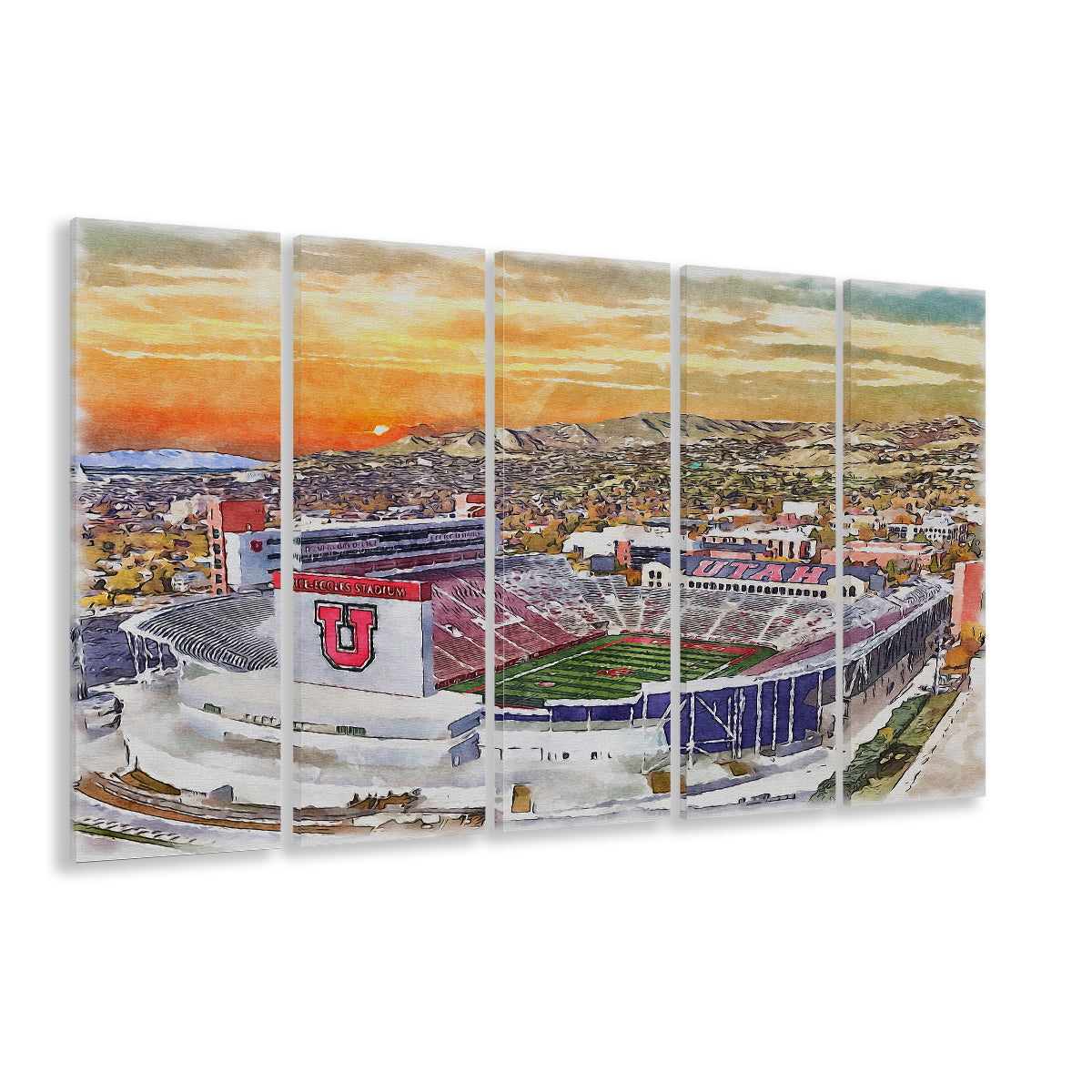 Utah Utes, Rice-Eccles Painting Stadium Watercolor, Sport Art, Extra Large Canvas Print Wall Art