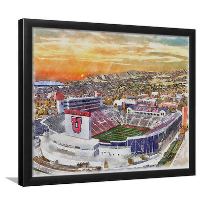 Utah Utes, Rice-Eccles Painting Stadium Watercolor, Sport Gift Art, Framed Art Print Wall Decor