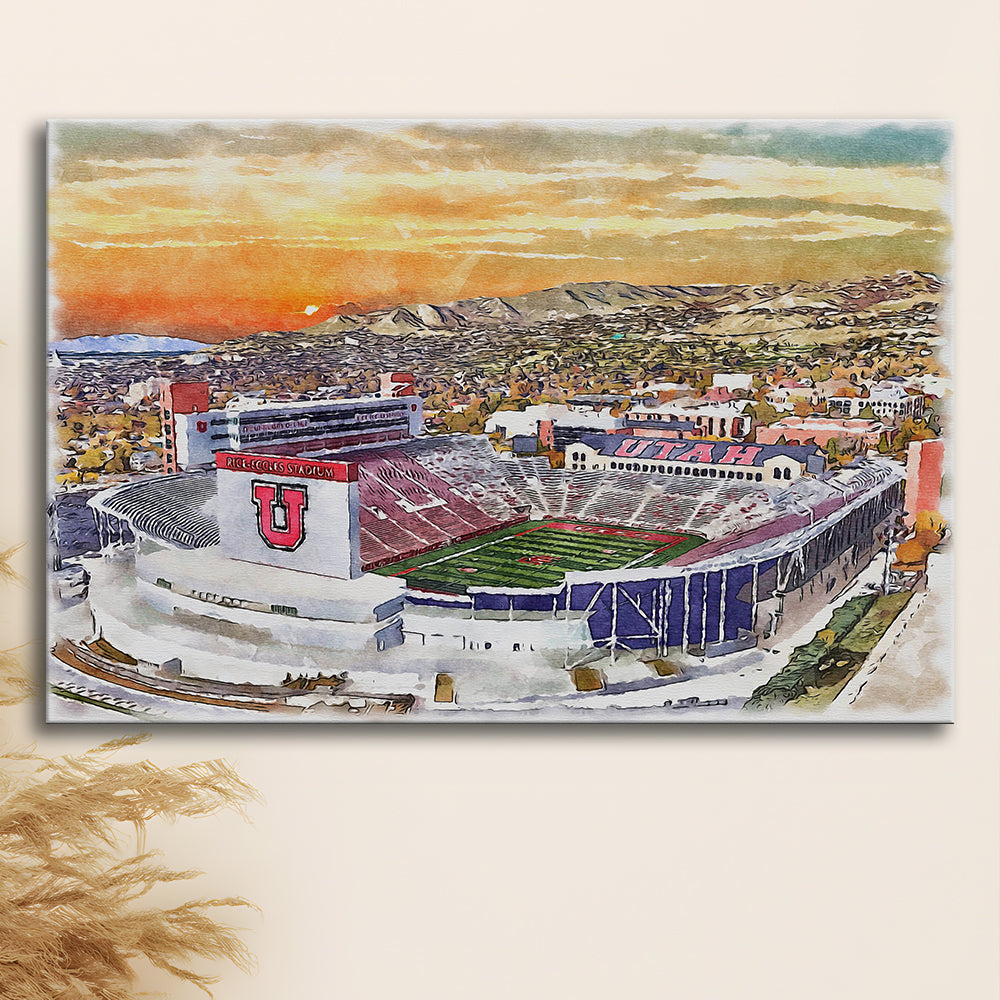 Utah Utes, Rice-Eccles Painting Stadium Watercolor, Sport Art, Gifts for him, Canvas Print Wall Art