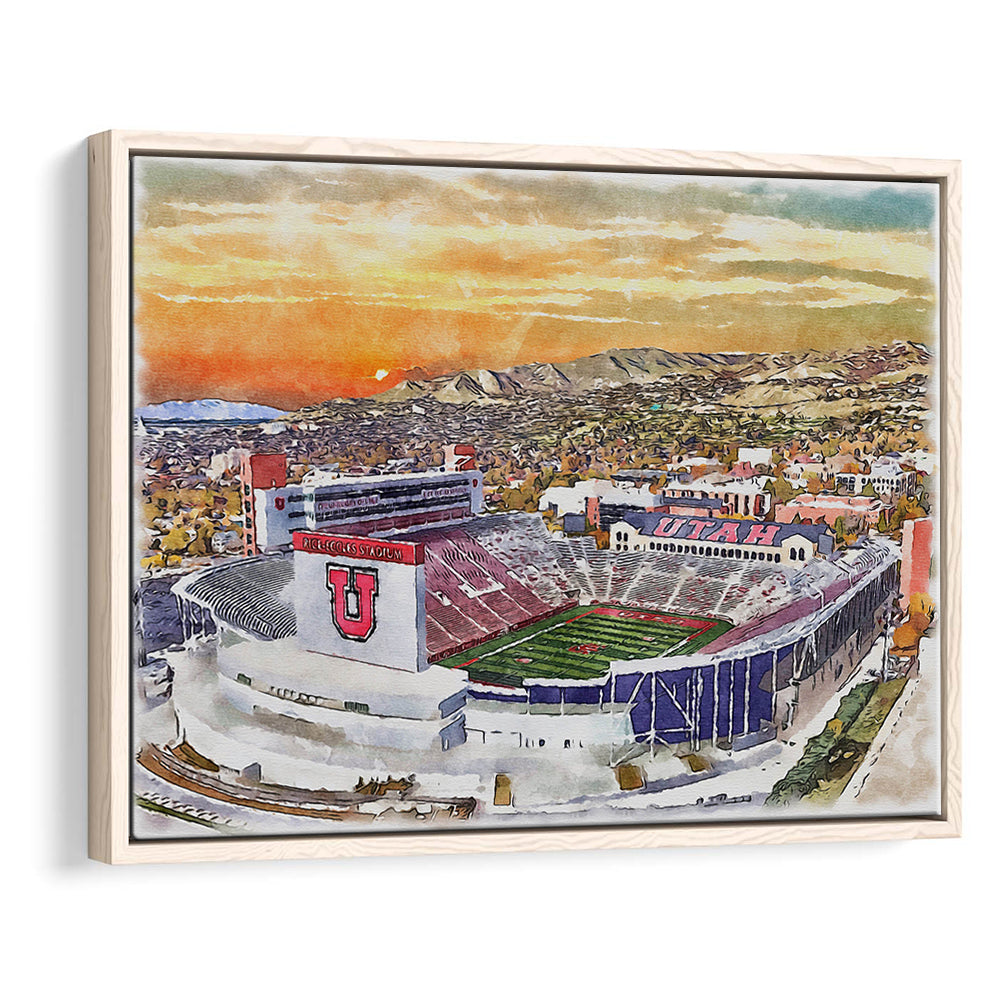 Utah Utes, Rice-Eccles Painting Stadium Watercolor, Sport Gift Art, Framed Canvas Print Wall Art