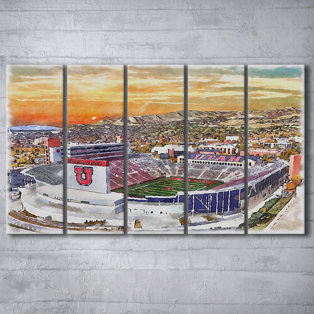Utah Utes, Rice-Eccles Painting Stadium Watercolor, Sport Art, Extra Large Canvas Print Wall Art