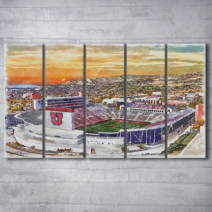 Utah Utes, Rice-Eccles Painting Stadium Watercolor, Sport Art, Extra Large Canvas Print Wall Art