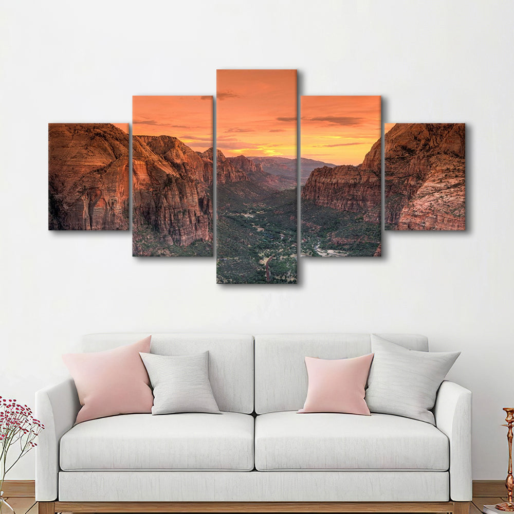 Utah Zion National Park Zion Canyon from Angel's Landing Large Stretched Canvas, 5 Piece Large Cavas Print Wall Art