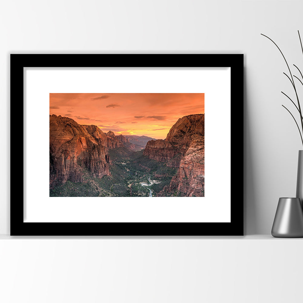Utah Zion National Park Zion Canyon From Angel'S Landing Large Stretched, Framed Art Print White Border