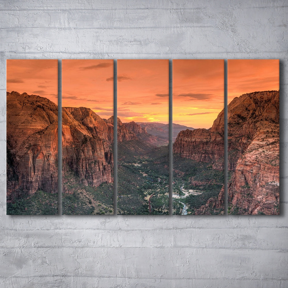 Utah Zion National Park Zion Canyon from Angel's Landing Large Canvas, 5 Piece B Extra Large Cavas Print Wall Art Decor