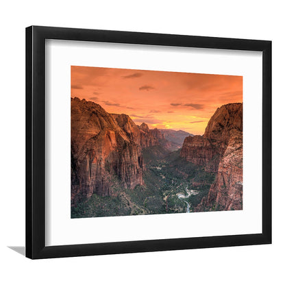 Utah Zion National Park Zion Canyon From Angel'S Landing Large Stretched, Framed Art Print White Border