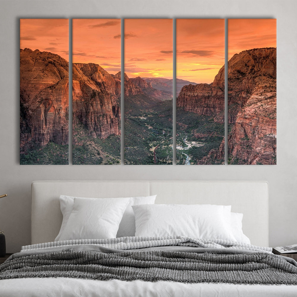 Utah Zion National Park Zion Canyon from Angel's Landing Large Canvas, 5 Piece B Extra Large Cavas Print Wall Art Decor