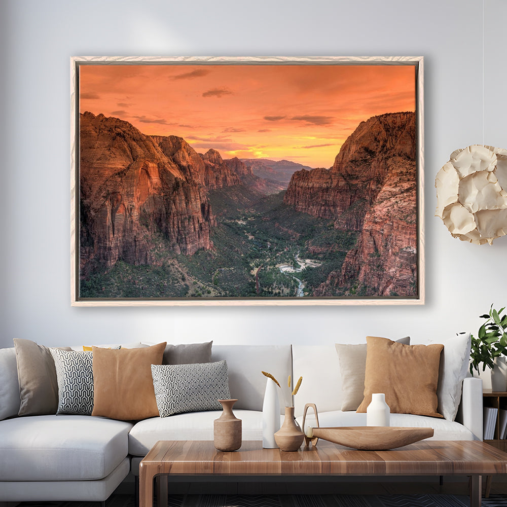 Utah Zion National Park Zion Canyon From Angel'S Landing Large Canvas, Framed Cavas Print, Floating Frame