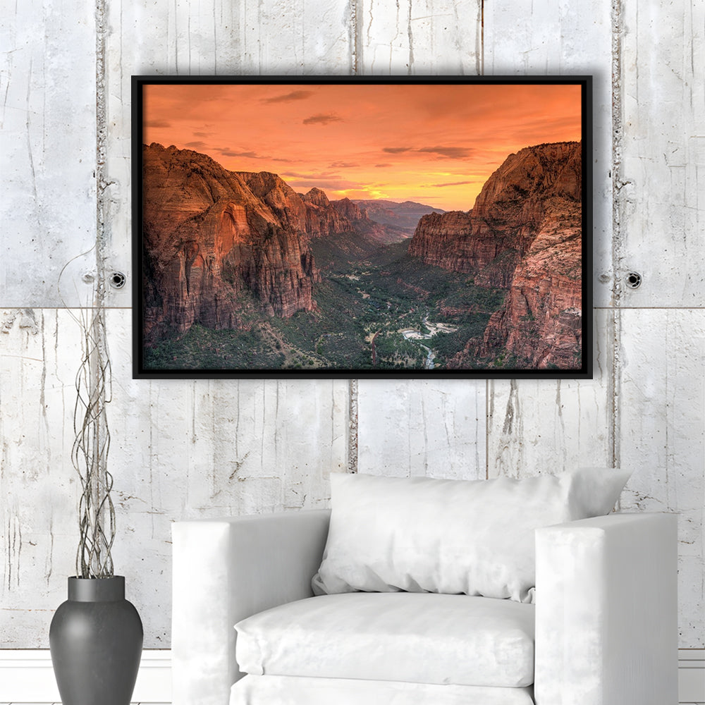 Utah Zion National Park Zion Canyon From Angel'S Landing Large Canvas, Framed Cavas Print, Floating Frame