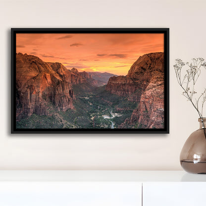 Utah Zion National Park Zion Canyon From Angel'S Landing Large Canvas, Framed Cavas Print, Floating Frame