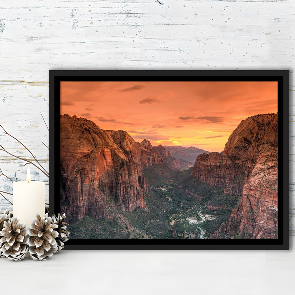 Utah Zion National Park Zion Canyon From Angel'S Landing Large Canvas, Framed Cavas Print, Floating Frame